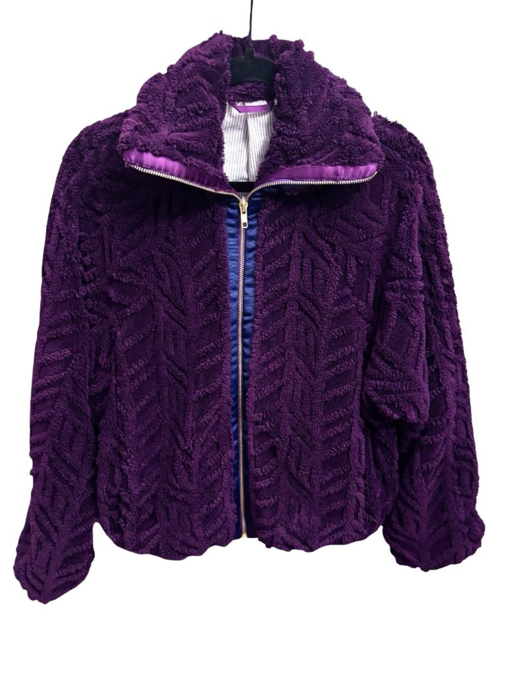 Pilcro at Anthropologie Textured Faux Fur Jacket, Royal Purple, Size Medium - Picture 4 of 11